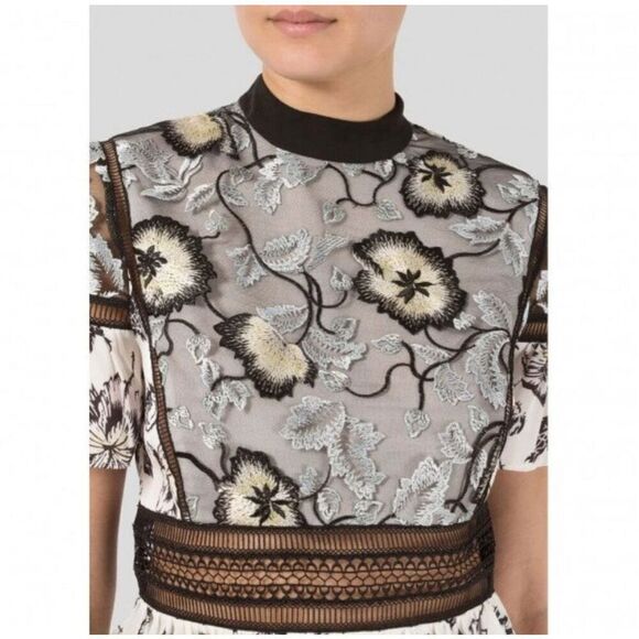 Self-Portrait Lucia Floral Embroidery Ruffle Lace Trim Cocktail Party Blouse 4 - Picture 2 of 11